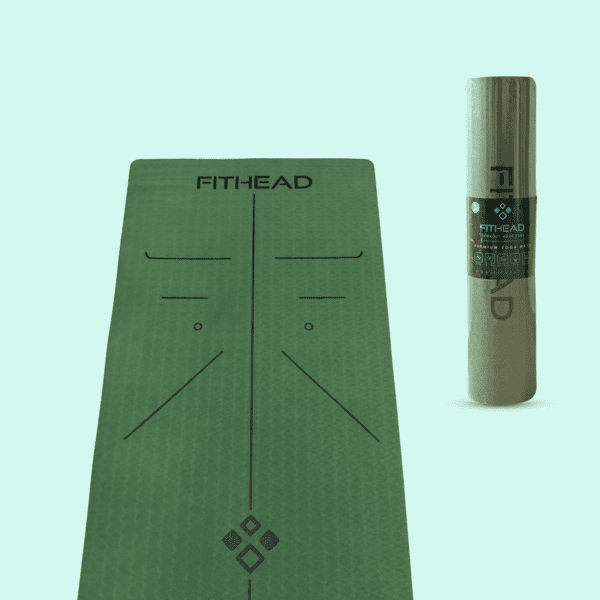 FitHead Yoga Mat With Body Alignment, Anti Slip, 6mm (Army Green)